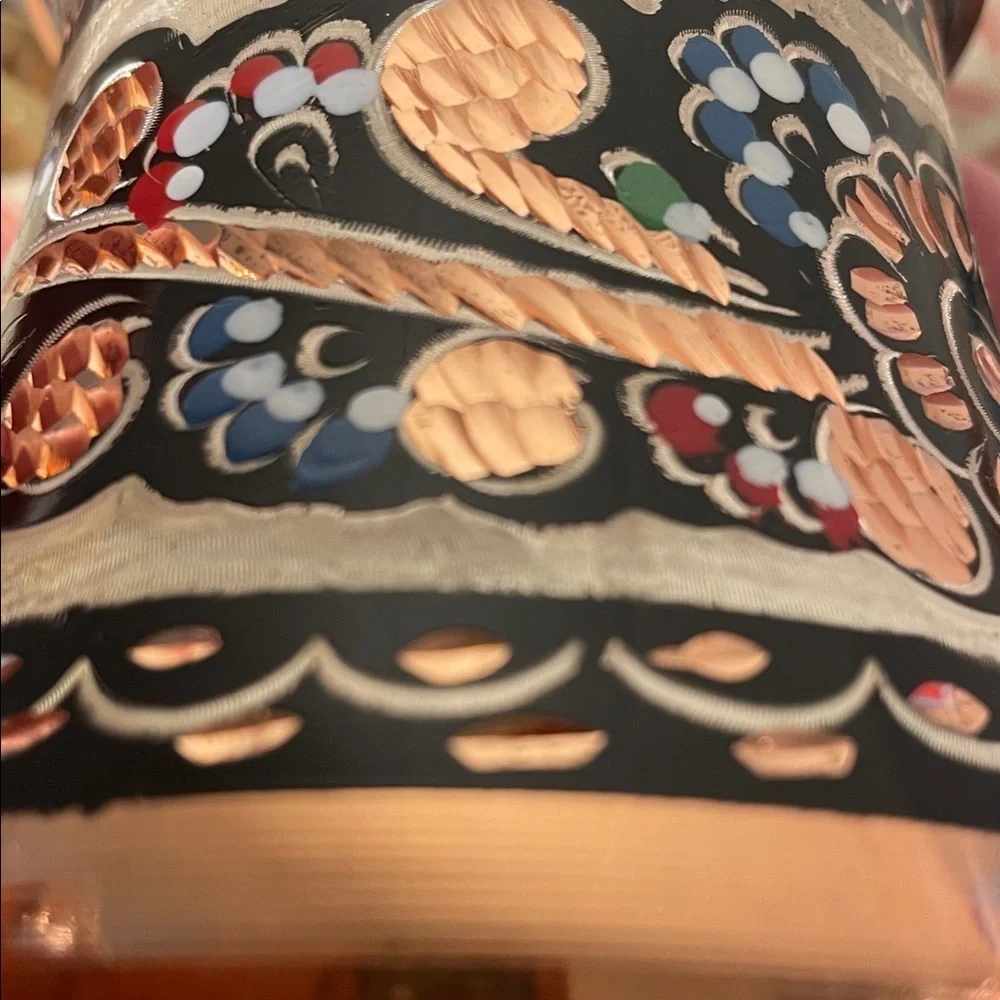 Turkish Handmade Multicolor Design Coffee Pot with Wood Handle